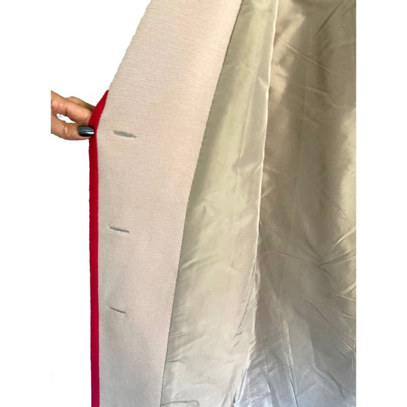 Vintage Kramer's Carmel By The Sea Long Coat Cream Knit Pink Red Trim Pockets - Picture 6 of 9